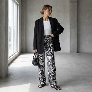 NWT Anthropologie Corey Lynn Black/White Zebra Striped Wide Leg Pants, size M